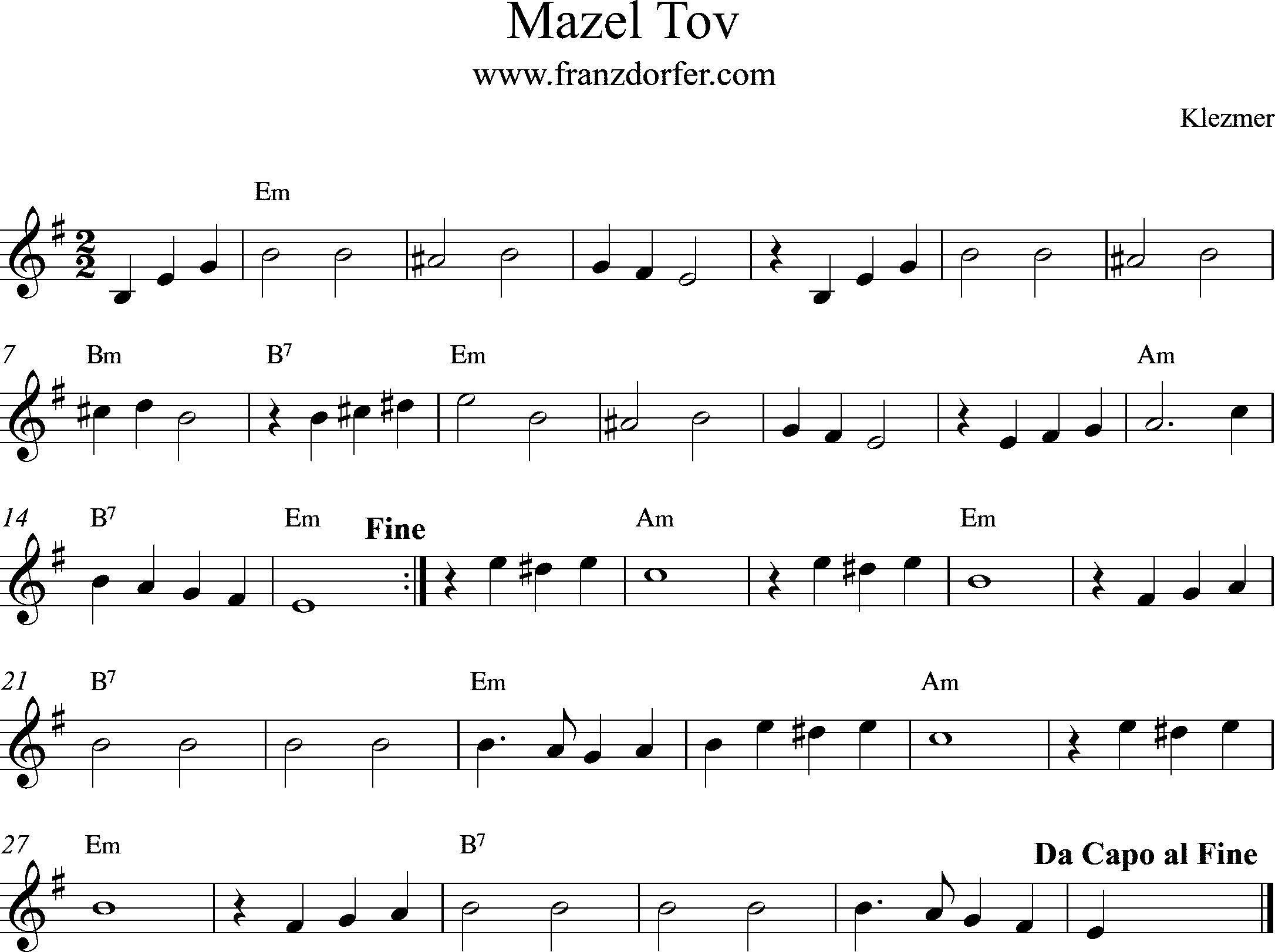 leadsheet, e-minor, mazel tov